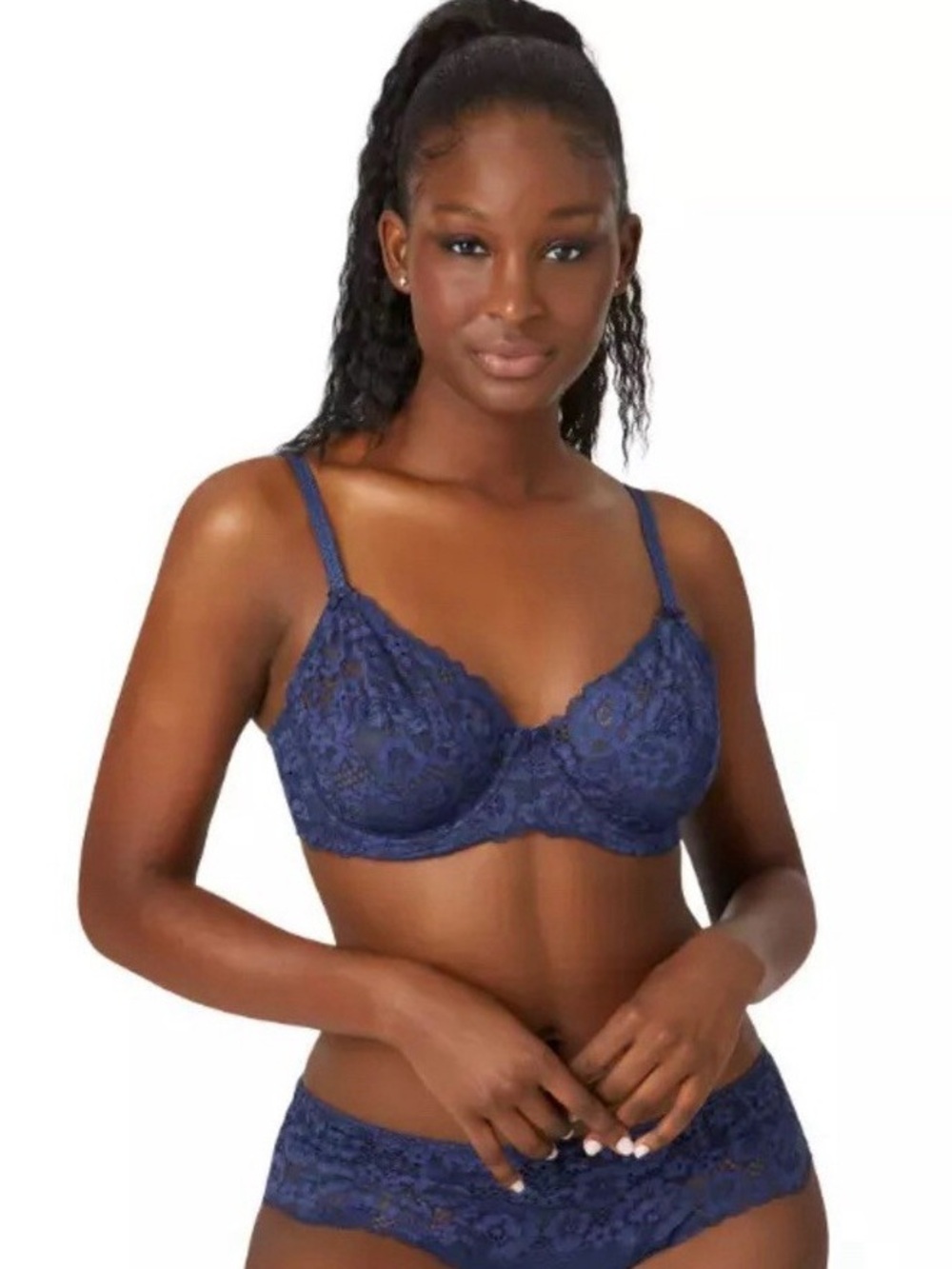 Adore Me Chelsea Unlined Navy Blue Lace Underwire Bra